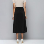Women Black Front Slit Flared Midi Skirt